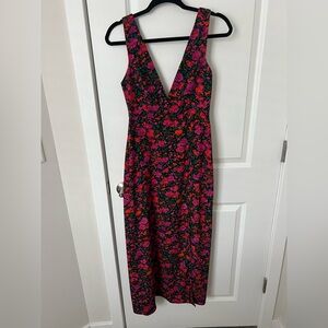 V neck floral dress with slit